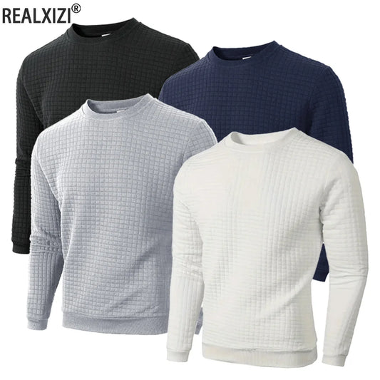 Pull à col rond pour hommes, couleur unie, décontracté, Jacquard, à carreaux, manches longues, chaud, Slim, tricoté, Streetwear, automne